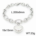 Bracciale a catena in acciaio inossidabile argento con ciondolo a cuore lucido - Bracciale Color Acciaio (KB183388-Z)