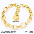 Bracciale a catena a maglie placcato oro 18K con ciondolo a cuore e chiusura a moschettone - Stile Cuore con Giunzione Ovale Dorato (KB183389-Z)