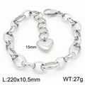 Bracciale a catena con ciondolo a cuore argento da 15mm e lunghezza 220mm - Stile Cuore con Giunzione Ovale Acciaio (KB183394-Z)