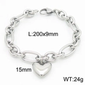 Pulsera de cadena de eslabones de acero inoxidable plata con dije de corazón - Pulsera color acero (KB183411-Z)