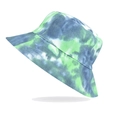 Gedetailleerde textuur van katoenen vissershoed met blauwe en groene tie-dye printpatronen - M (56-58cm) / Blauw Groen Wit Tie-Dye (04)