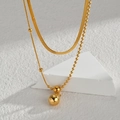 Detail of 18K gold-plated double-layer necklace with snake chain and spherical pendant - Style 3-Double Layer Snake Chain Sphere