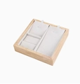 Bamboo jewelry display tray with white microfiber lining for rings and necklaces - Natural Wood 2 Slots + Ring Tray Beige Velvet