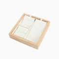 Bamboo jewelry display tray with cream velvet lining for rings and necklaces - Natural Wood 2 Slots + Ring Tray White Leather