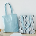 Light blue corduroy tote bag and geometric triangle pattern canvas shoulder bag - Grey Blue Triangle