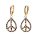 Gold peace sign drop earrings with multicolored zircon pavé in rainbow setting - Peace Sign Style