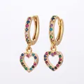 Golden rainbow heart hoop earrings with multi-colored cubic zirconia stones - Heart