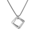 Detail of silver geometric square pendant with sparkling small diamonds on link chain - With Chain / Silver