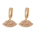 Elegant gold lip earrings with sparkling zircon crystals and long hoop drop style - Gold White Zircon - Pave Hoop