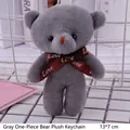 Gray teddy bear plush keychain with Love printed ribbon and metal bead chain, 13x7cm - Gray