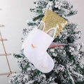 Calza di Natale a forma di unicorno in peluche bianco con paillettes dorate - Oro