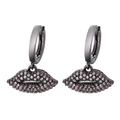 Gunmetal lip oorbellen met witte kristallen en een gothic-stijl huggie sluiting - Zwart Goud Wit Zirkoon - Gepolijste Ring