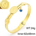Bracelet en acier titane doré avec pièces Resat et pendentif bleu mauvais œil - Style Trois Pièces de Monnaie Turques (KB183417-HM) / Doré