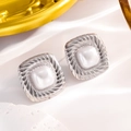Pendientes De Acero Con Perla Blanca