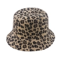 Autumn winter faux fur leopard print bucket hat with reversible double-sided design - 58cm / Beige