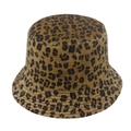Close-up of thick plush fabric texture with classic leopard print pattern on bucket hat - 58cm / Khaki