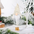 Weihnachtsgnom-Anhänger in Creme und Gold mit Pailletten, Bart und hängenden Beinen - Goldener langbeiniger gesichtsloser Wichtel-Anhänger
