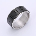 Minimalistischer drehbarer Edelstahlring mit römischen Ziffern in Schwarz und Silber - US 7 / Schwarz