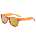 Detail of orange transparent frame kids sunglasses with green reflective lenses and silver rivets - Transparent Orange-Red/Silver Mercury