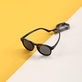 Matte black round frame polarized baby sunglasses with adjustable gray strap - Glossy Black (Free Anti-drop Strap)