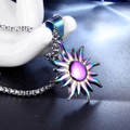 Rainbow sun pendant necklace with purple gemstone on silver chain jewelry piece - With Chain / Colorful