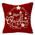 Red Christmas linen pillowcase with white Merry Christmas lettering and festive motifs - Style 11-Red Merry Christmas
