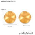 Detail view of gold-plated titanium steel earrings with 3D wavy texture and 2.4cm diameter - Gold