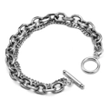 Double-layered stainless steel curb chain bracelet with OT toggle clasp in vintage silver - 17cm / Antique Silver