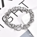 Double-layered stainless steel silver chain bracelet with punk OT toggle clasp - 17cm / Silver