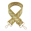 Detail of 5cm wide beige geometric woven bag strap with polished gold metal hardware - No.16 Mustard Yellow Green