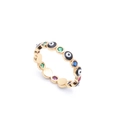 Detailed macro view of gold evil eye ring with multi-color zircon stones and gemstones - CR005B Evil Eye Style