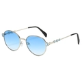 Occhiali da sole tondi in metallo argento con lenti sfumate blu e gemme a goccia - Montatura Argento Lente Blu