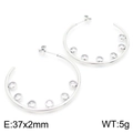 Silberne C-förmige Edelstahl-Ohrringe mit funkelnden 37mm Zirkonia-Steinen besetzt - Stahlfarbe Mit Weißem Zirkonia (KE113288-HM)