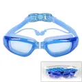 Translucent blue swim goggles with integrated silicone earplugs and zipper pouch - Bag Packaging / Transparent Blue