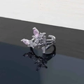 Detail of silver adjustable ring with pink marquise zircon and butterfly design - Style 9 Geometric Pink Zirconia Ring