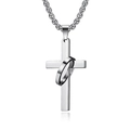 Polished stainless steel cross necklace with ring pendant on a classic box chain - Steel