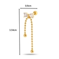 Gold bow cartilage stud earring with cubic zirconia and dangling bead chains - 12# Golden