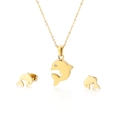 Golden stainless steel dolphin jewelry set with necklace and earrings featuring small crystals - Gold (KS132921-K)