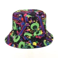 Close-up of a double-sided bucket hat featuring colorful abstract graffiti print patterns - M (56-58cm) / Alien Eyes