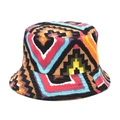 Detailed close-up of geometric ethnic pattern print on canvas reversible bucket hat - M (56-58cm) / Colorful Geometric