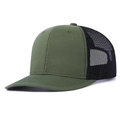 Army green and black mesh baseball cap shown from a 45-degree angle on white background - Patchwork Mesh / Army Green