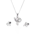 Conjunto de joyas de zorro en acero inoxidable plateado con collar y aretes a juego - Color Acero (KS132938-K)
