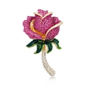 Elegant rose brooch with pink, green and white rhinestones in gold finish - Rhinestone Rose Brooch / 8612 Peach Pink