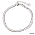 Silbernes doppellagiges Edelstahlarmband mit flacher Schlangenkette und runder Gliederkette - Silbernes Doppellagiges Armband (SAP604)