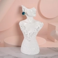 Detailed view of white resin bust jewelry stand showing blue earring display on marble - Small (20x10x8cm) / White