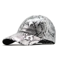 Silver snakeskin textured baseball cap with metallic PU finish and stylish curved brim - M (56-58cm) / Silver
