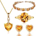 Elegant 18k gold plated jewelry set with yellow crystals and heart-shaped stud earrings - Four-Piece Set