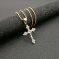 Collana con croce in acciaio inossidabile placcato oro e zirconi su base nera - Solo ciondolo dorato