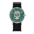 Detail showing fashion watch with sugar skull dial and black nylon NATO strap - Black