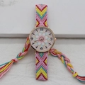 Bohemian woven strap watch for women with pink floral dial and rose gold case detail - Pink Floral (Style 1)